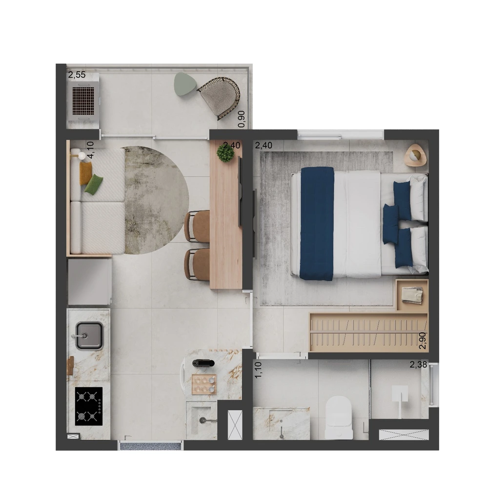 Tour Virtual — Studio 25m² – Elev Park Sacomã